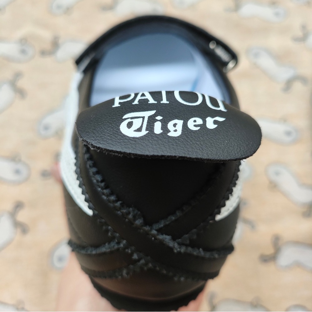 Onitsuka Tiger Black Mary-Jane Flats with White Side Stripes - Picture 3 of 6